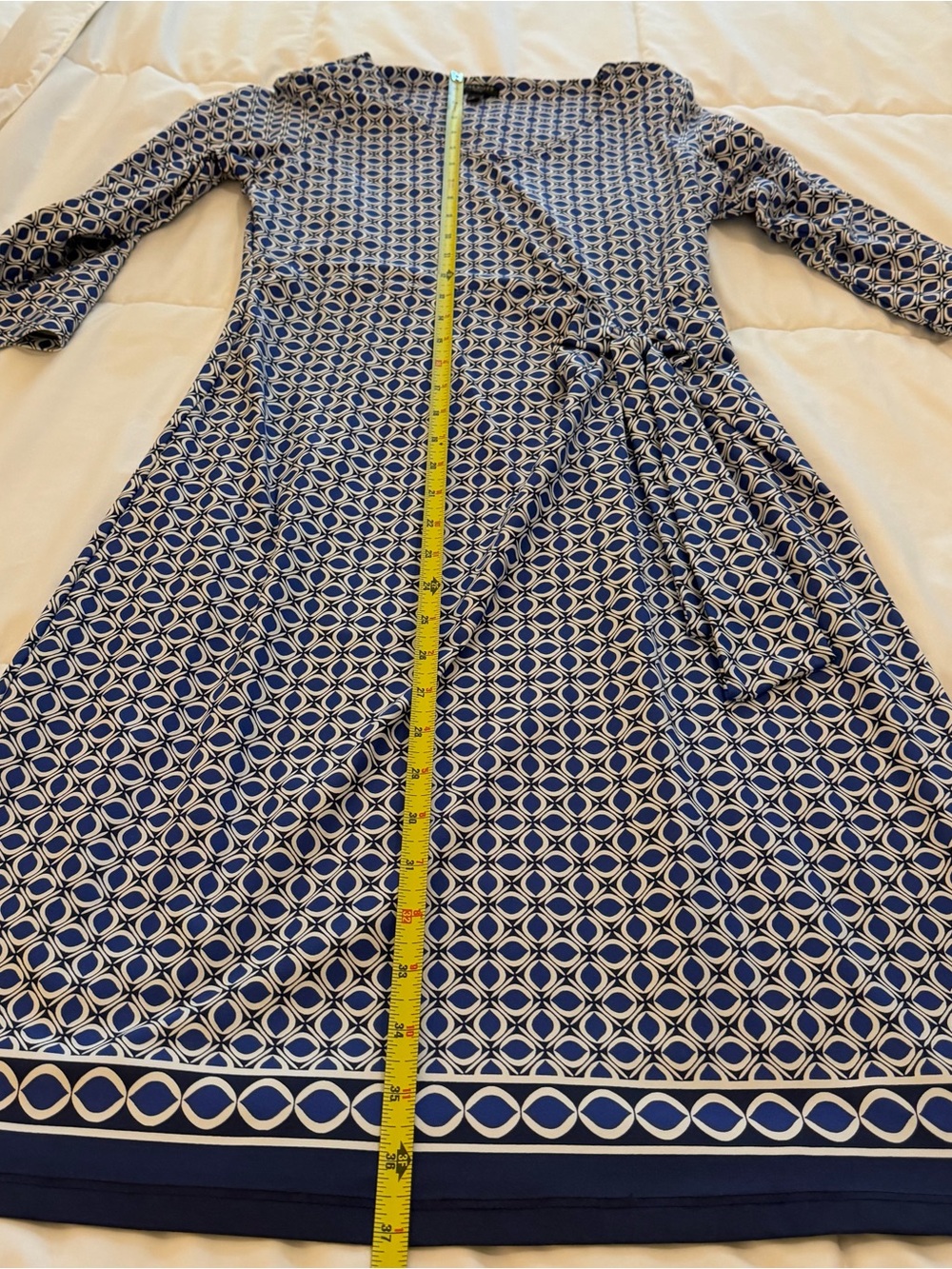 Talbots Navy & White Geometric Long Sleeve Wrap-Style Dress - Picture 4 of 11